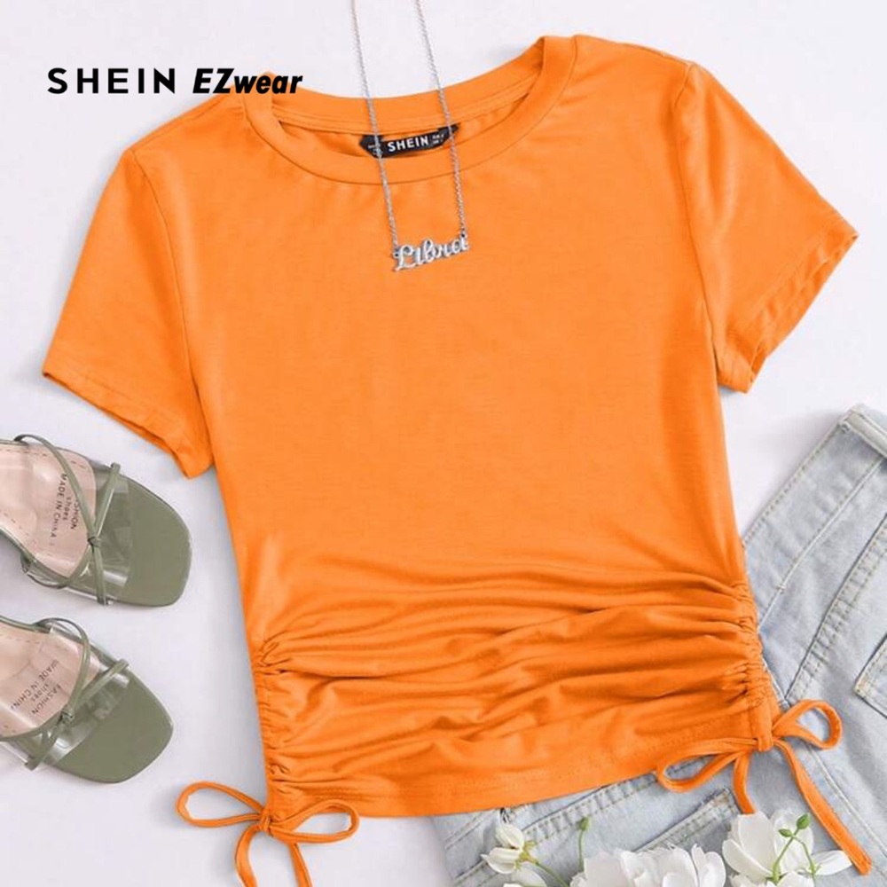 SHEIN Orange Side Tie Adjustable Cropped Blouse Size Small